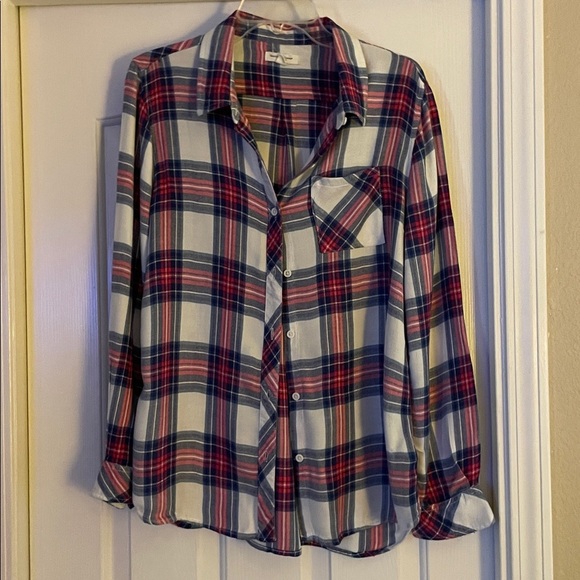 beachlunchlounge Tops - Beach lunch lounge women’s Plaid Button-Up Shirt size L